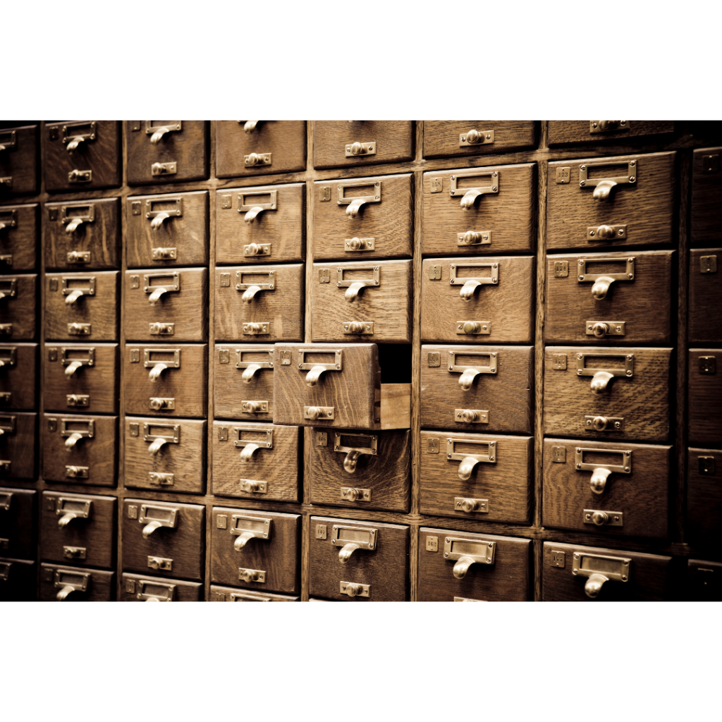 An image of a chest of many small drawers that could be used to store index cards for a Zettelkasten system